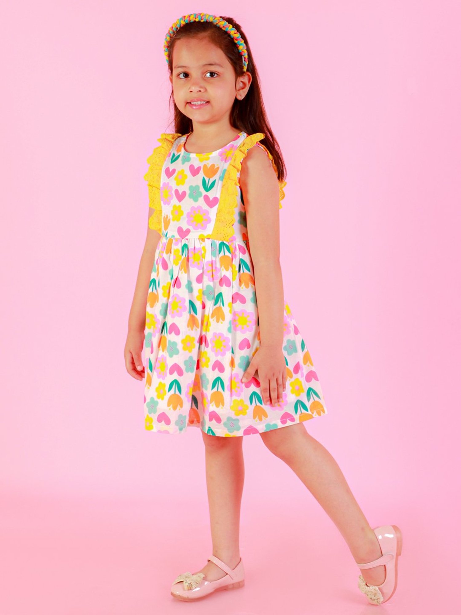 Lil Drama Kids White Floral Print Dress