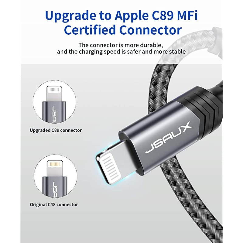 iPhone Charger Cable 6ft 18m  Apple MFi Certified Lightning Cable Nylon Braided USB Fast Charging Cord Compatible with iPhone 11 Xs Max X XR 8 7 6s 6 Plus SE 5 5s iPad iPod Gery