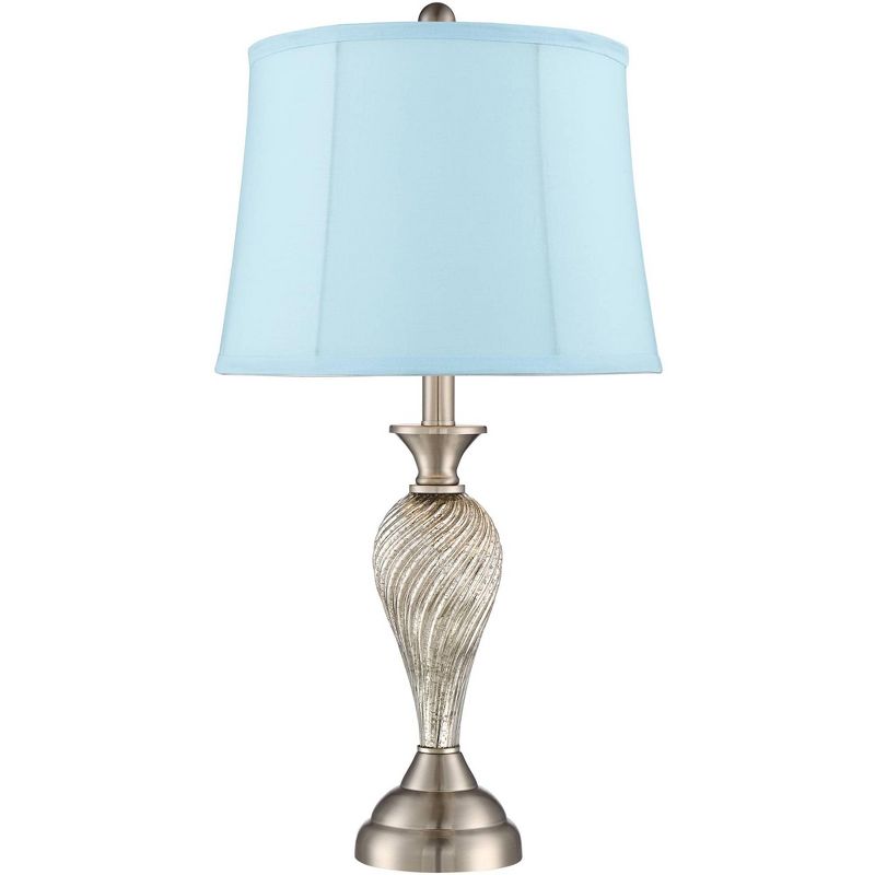 Regency Hill Arden Brushed Nickel Twist Blue Softback Table Lamps Set of 2