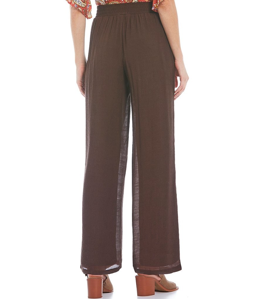 I.N. Studio Petite Size Gauzy Texture Pull-On Wide Leg Palazzo Pants