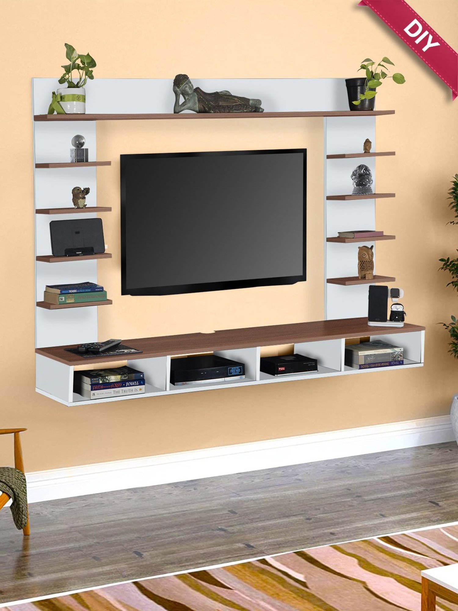 Delite Kom Flex Flowery Wenge & Acacia Dark Engineered Wood TV Entertainment Unit