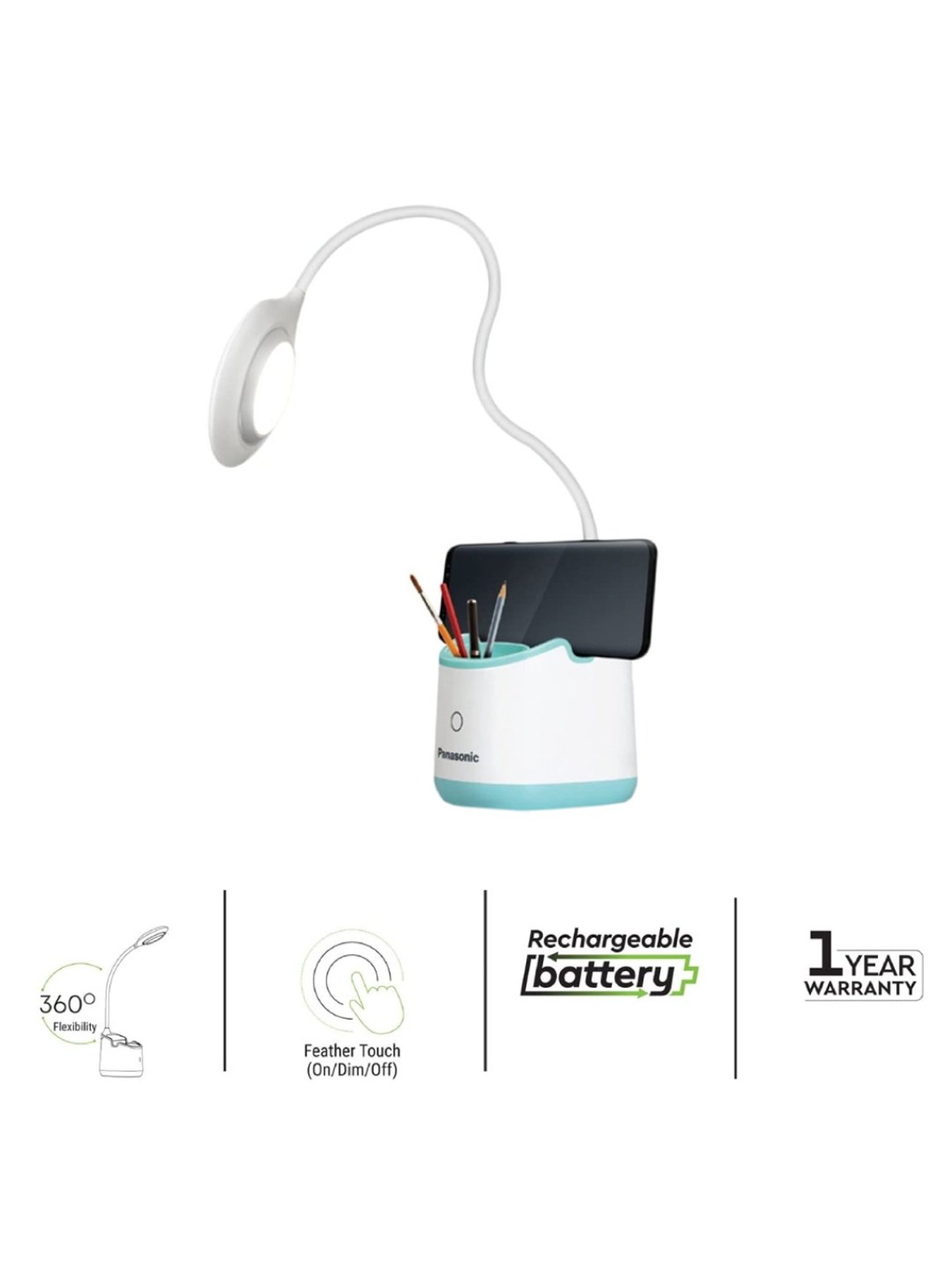 Panasonic PDEM01054R1 5W Desk Lamp with Pen Holder (Blue/White)