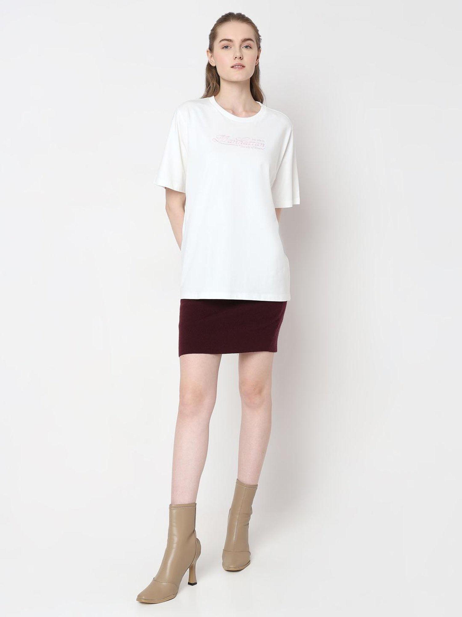 Vero Moda White Cotton Graphic Print T-Shirt