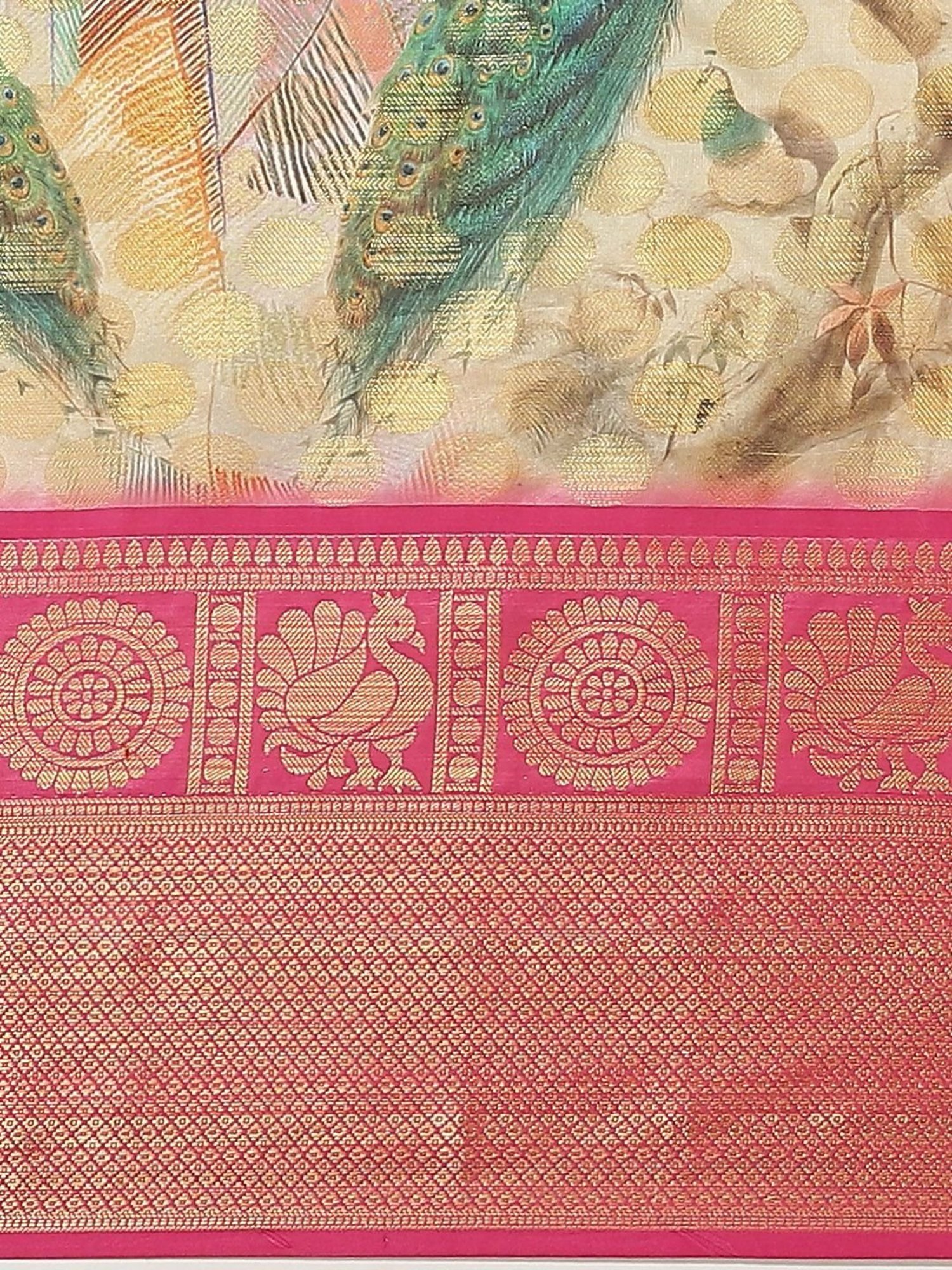 Silk Land Silk Peach & Pink Printed Saree With Unstitched Blouse