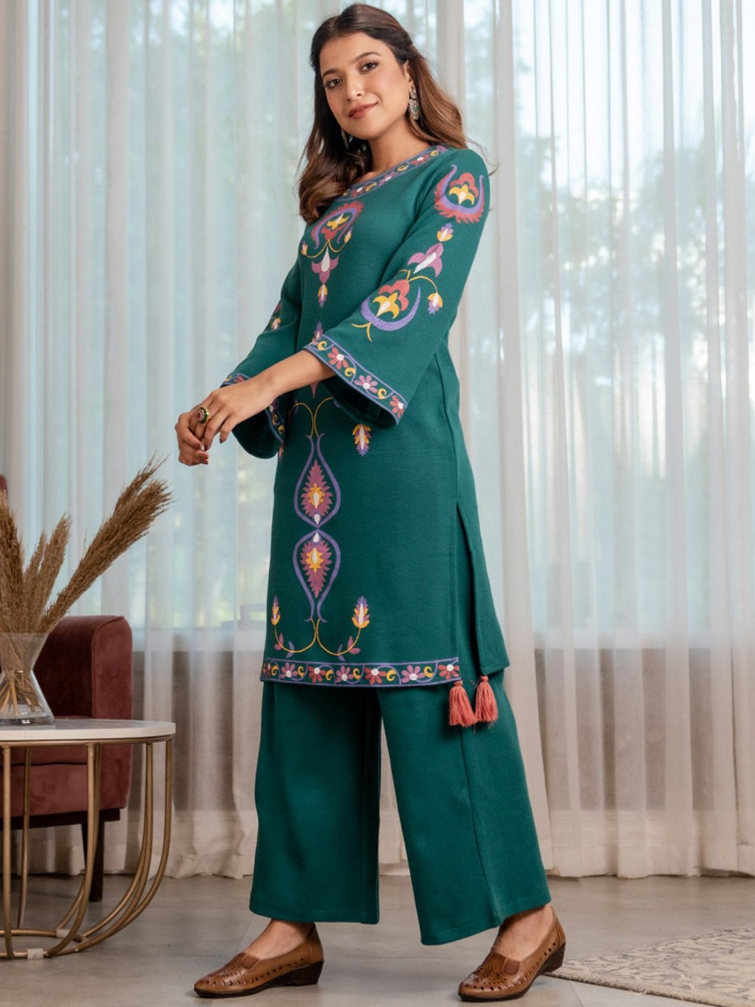 Rustorange Green Printed Straight Kurta