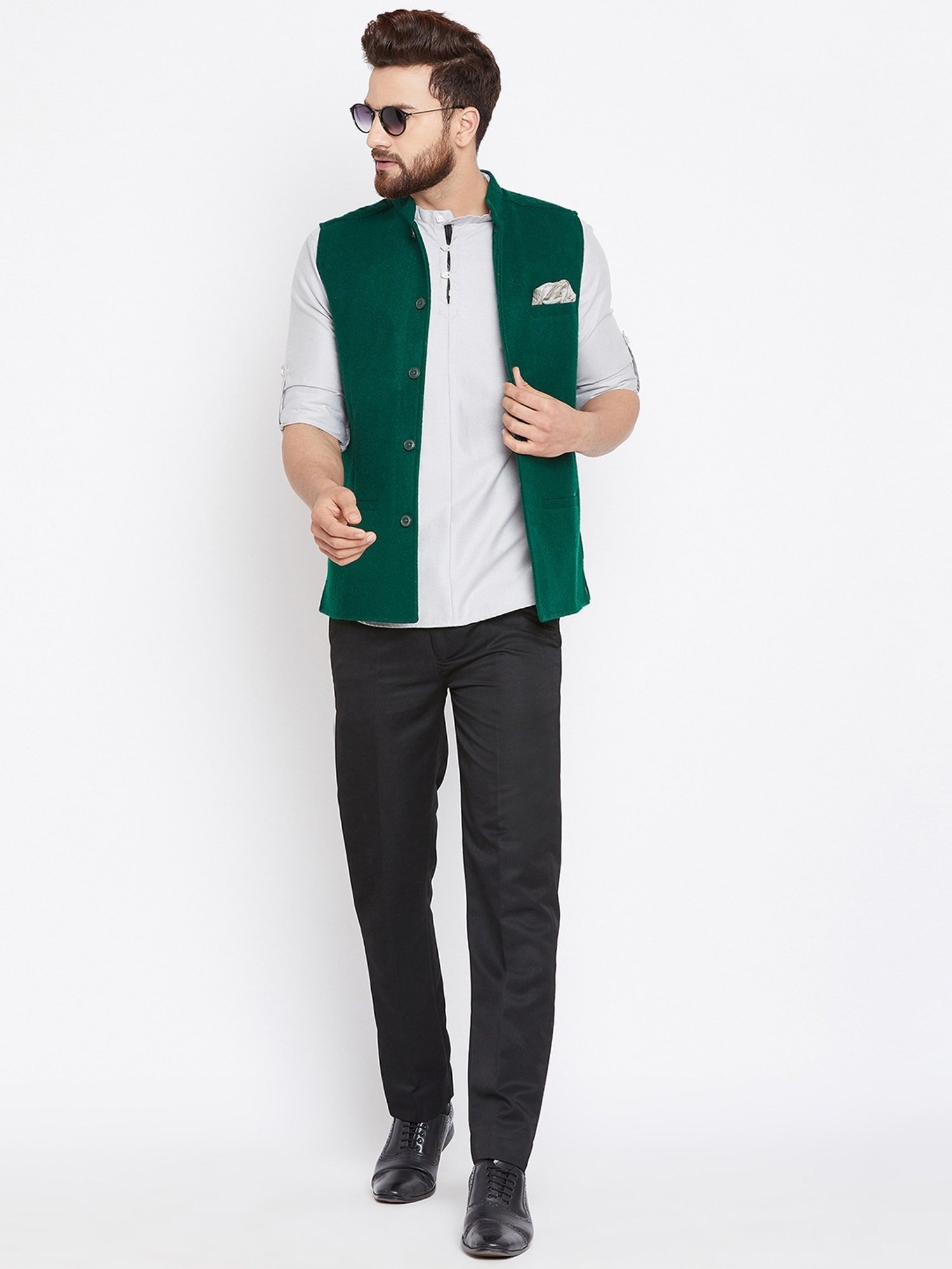 Even Green Regular Fit Nehru Jacket