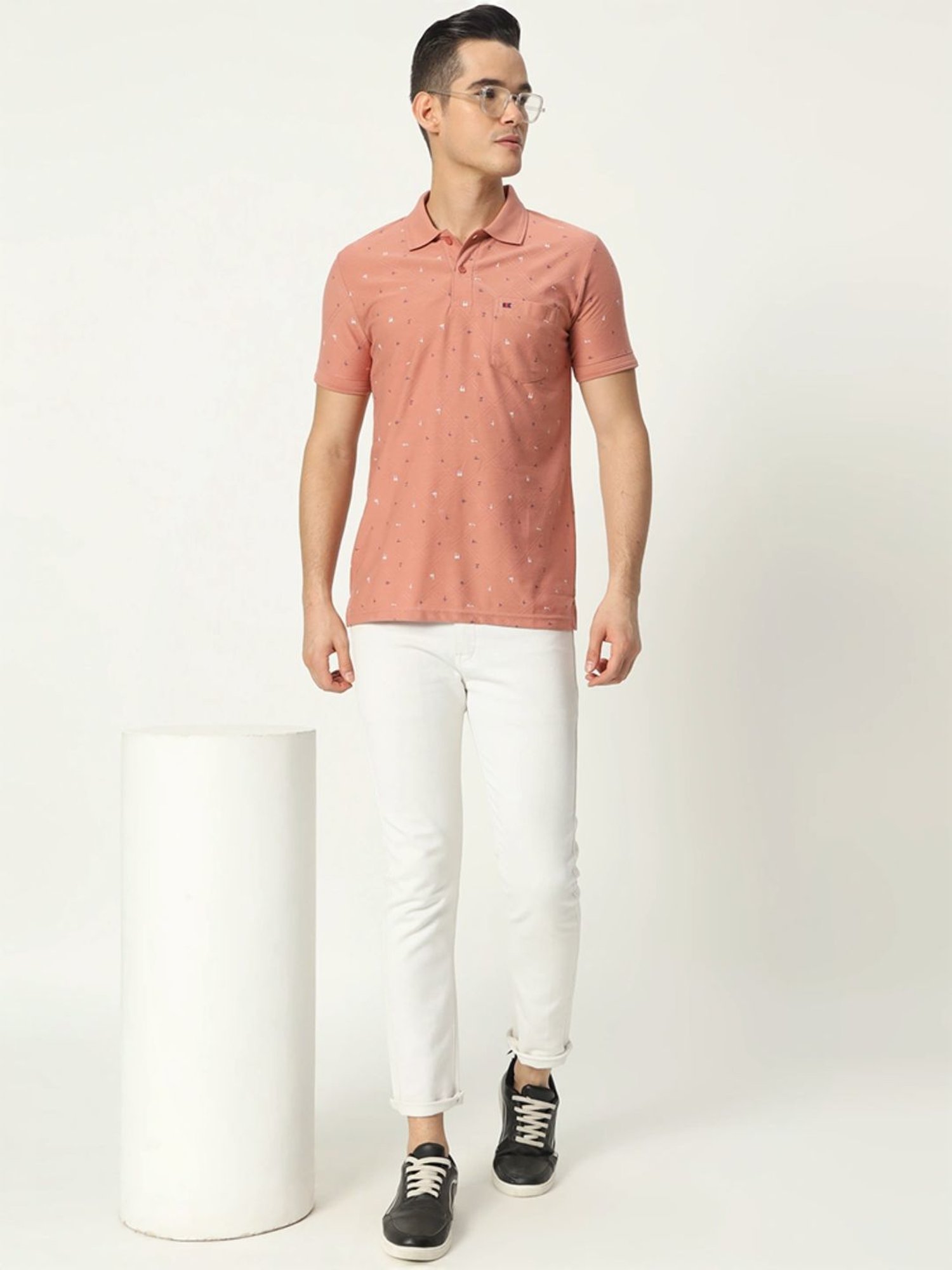 Tab91 Pink Regular Fit Printed Polo T-Shirts