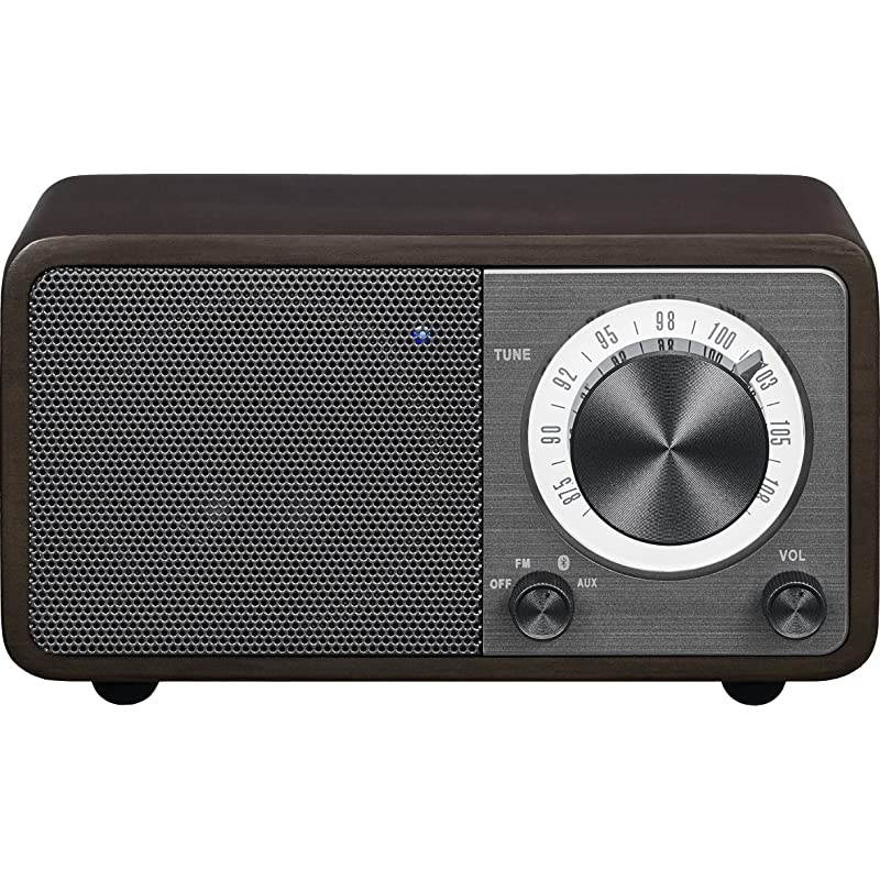 WR7DK Wood Cabinet Mini Bluetooth Speaker with FM Radio Tuner and Auxin Dark CherryWood