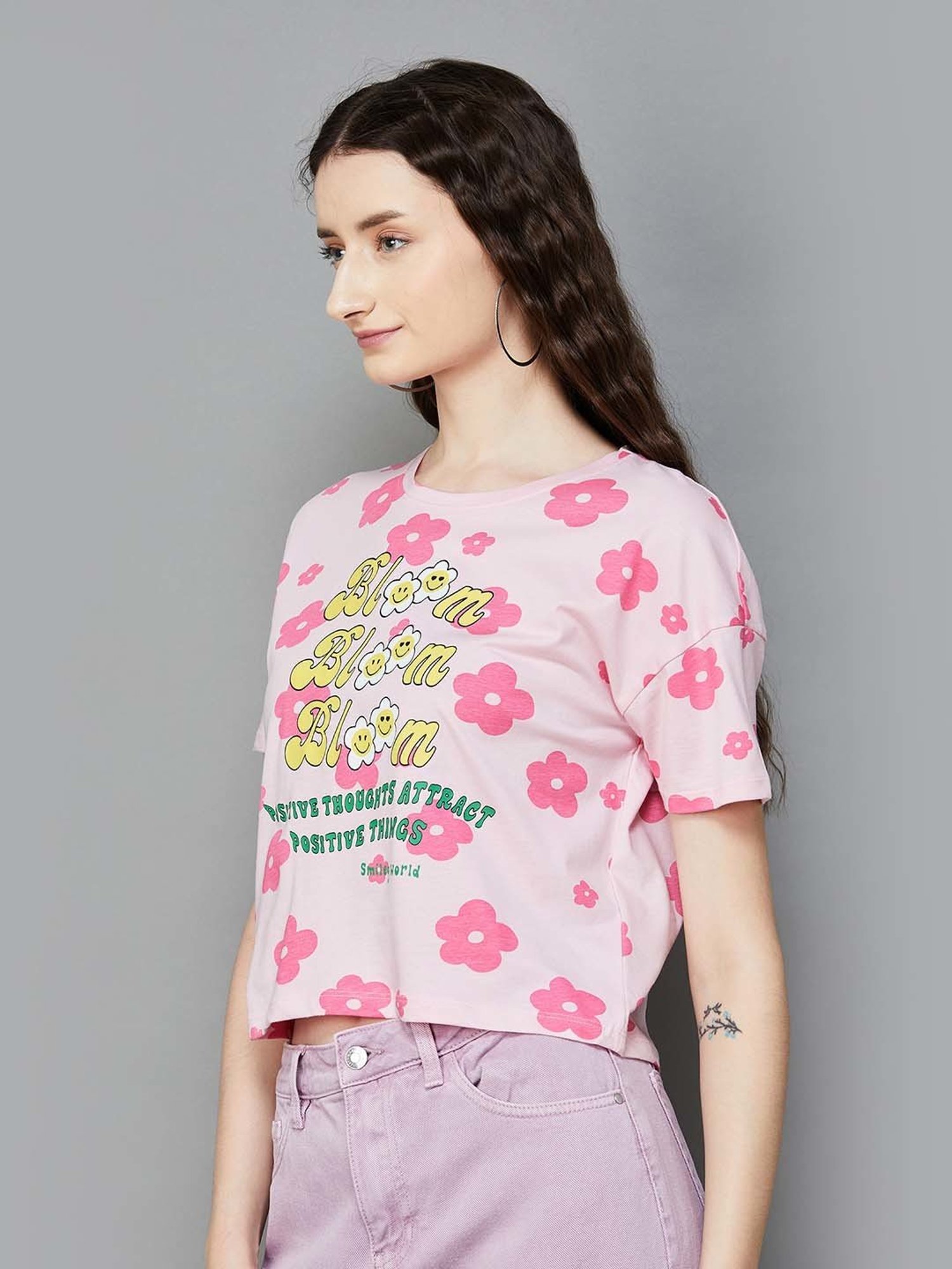 SmileyWorld Pink Cotton Printed T-Shirt
