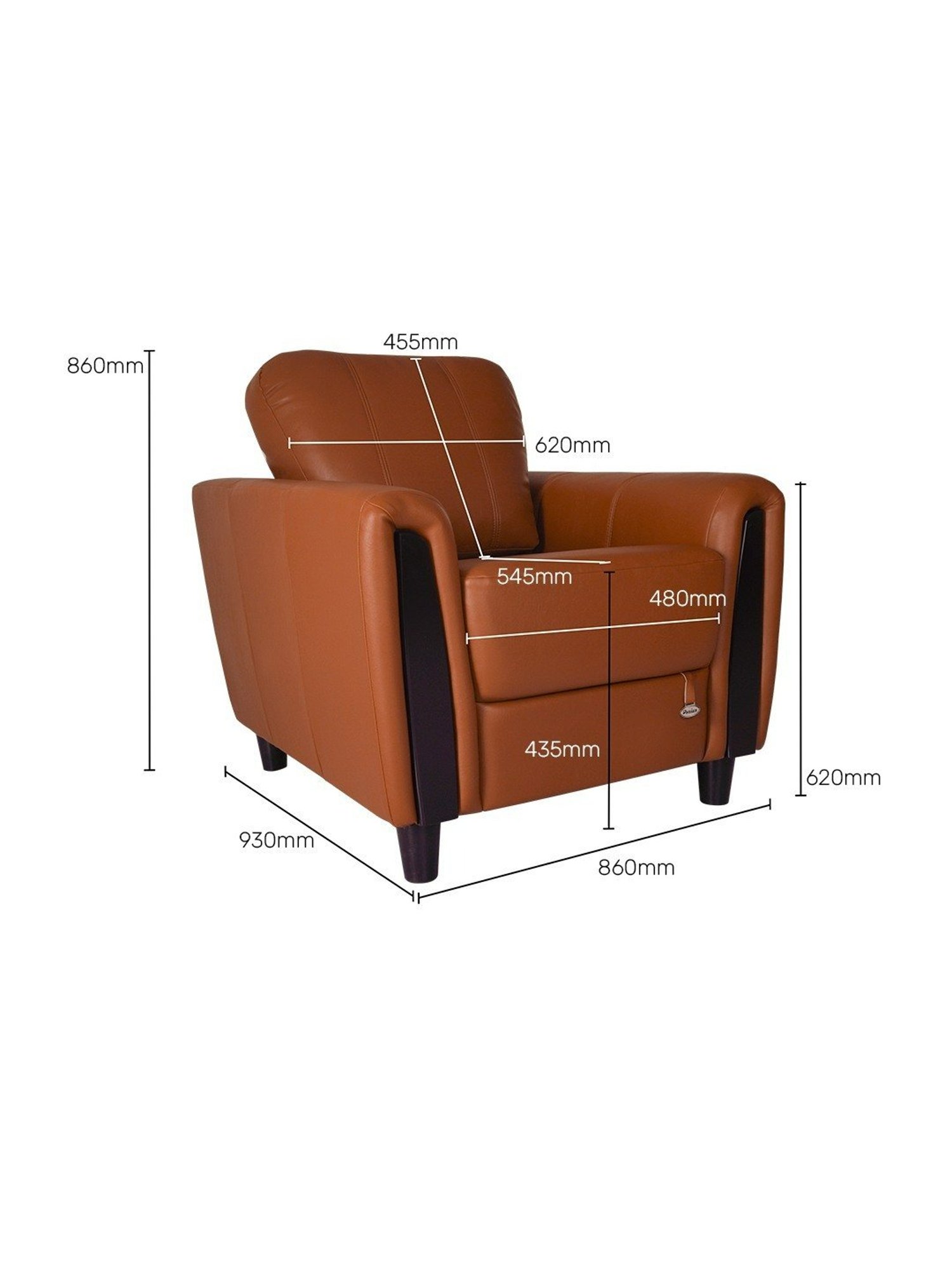 Durian Nadia Modern Cinnamon Brown Premium Leatherette 1 Seater Sofa