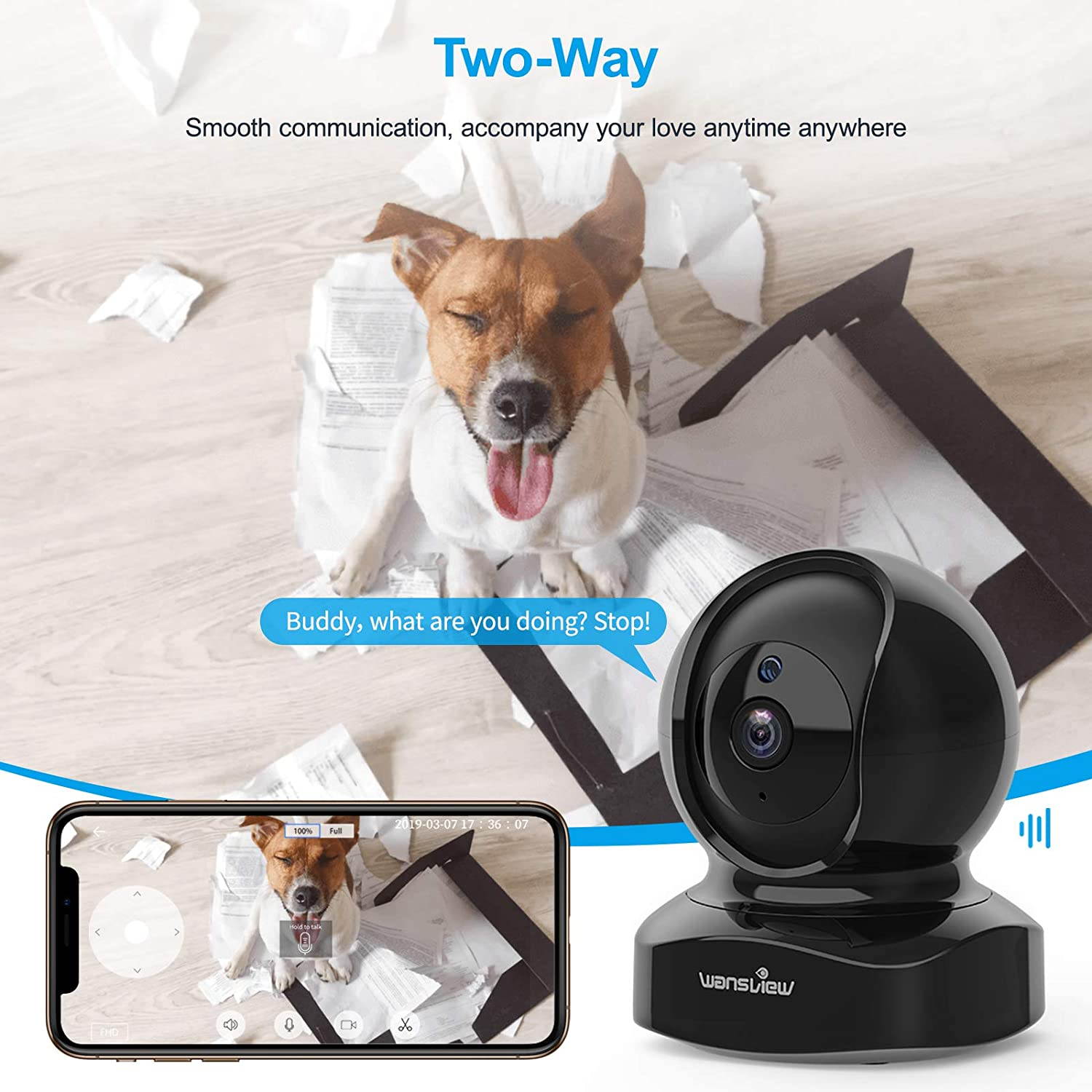 Wireless Security Camera, IP Camera 1080P HD, WiFi Home Indoor Camera for Baby/Pet/Nanny, Motion Detection, 2 Way Audio Night Vision, Works with Alexa, with TF Card Slot and Cloud