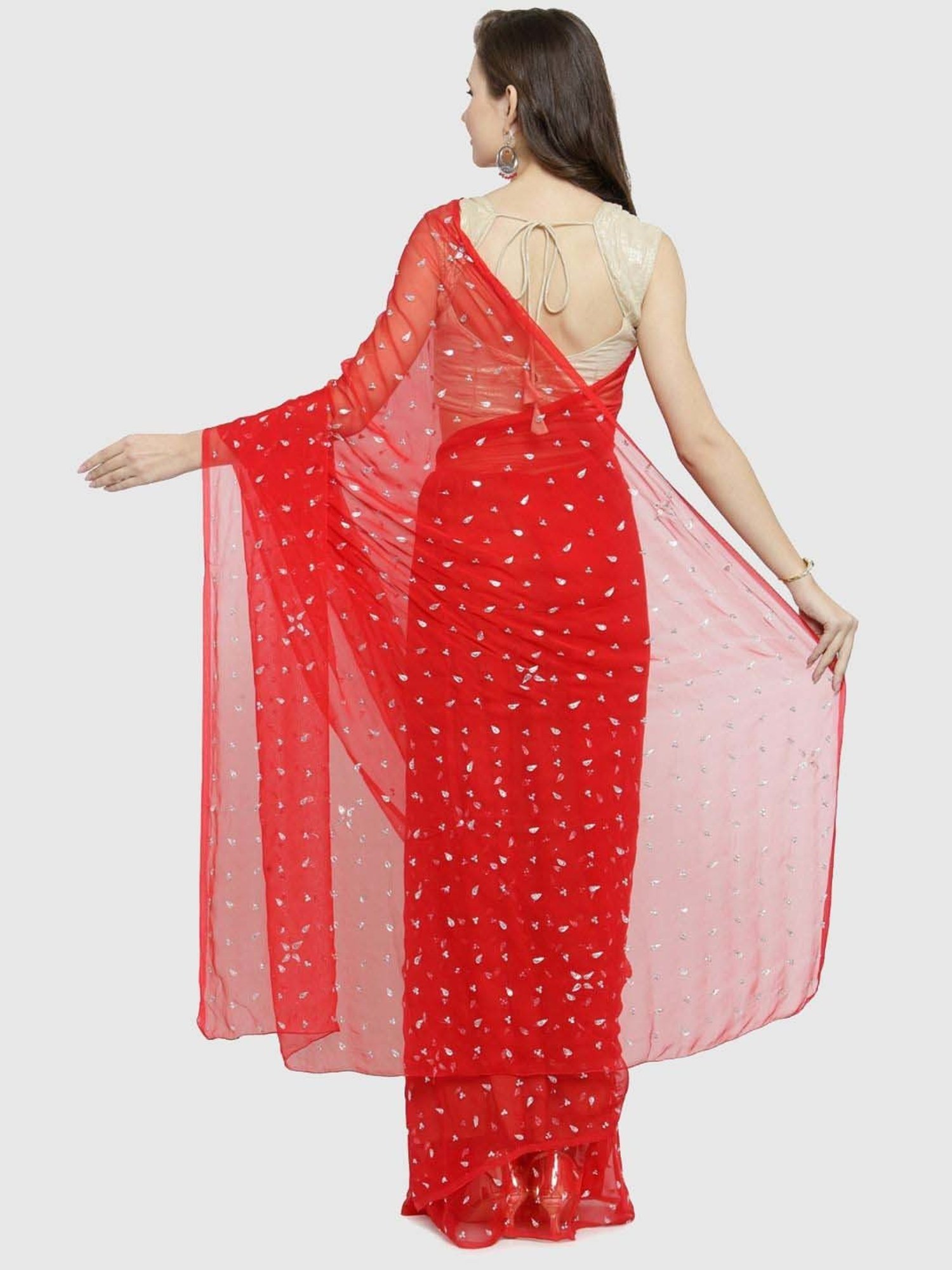 Geroo Jaipur Red Embellished Saree With Unstitched Blouse