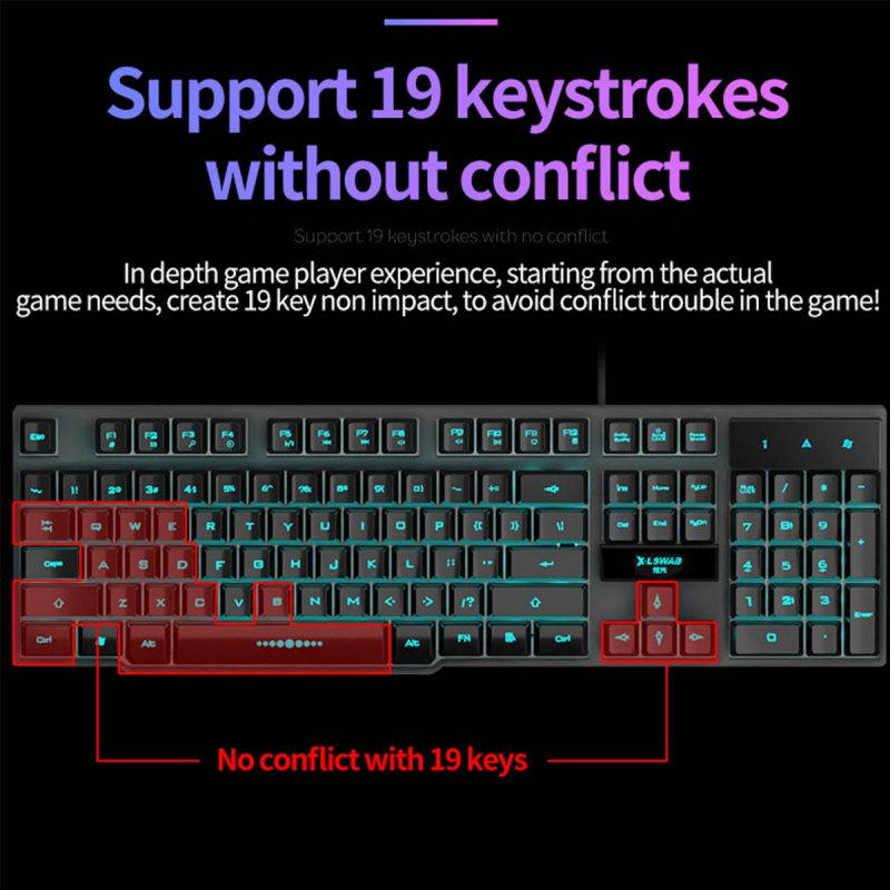 Mice Keyboards Headphones Combo 104-Key Backlit Mechanical Waterproof Wired Keyboard G5 800DPI Wired Mice 7.1 Stereo Sound 3.5MM USB E-Sports Headset with Mic RGB Luminous Gaming Set-D