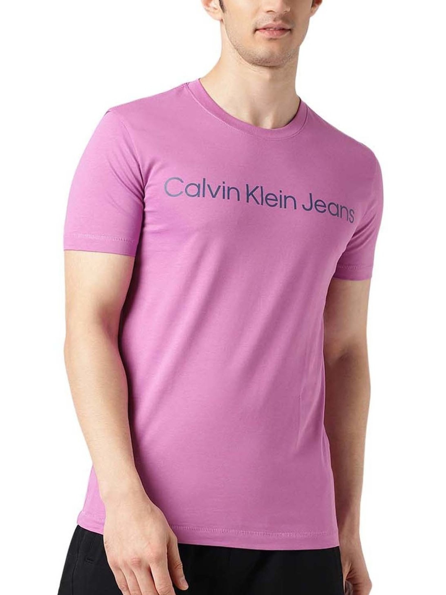 Calvin Klein Jeans Purple Cotton Slim Fit Logo Printed T-Shirt