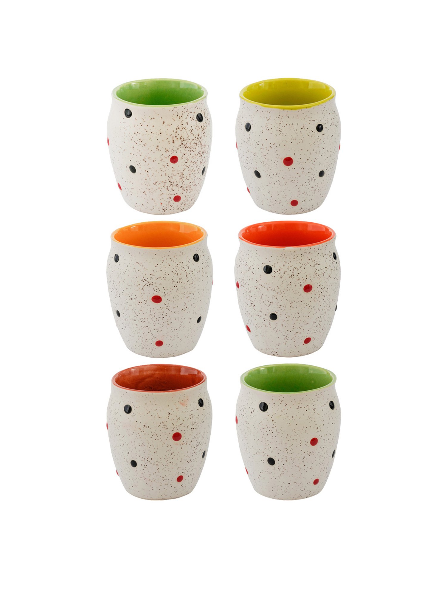 ROXX Printed Multicolor Stoneware Coffee Dotty Kulhar - Set of 6 (180ml)