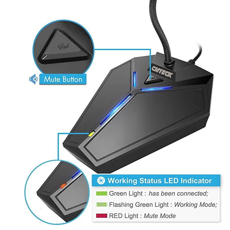 Computer Microphone Plug Play Desktop Omnidirectional Condenser PC Laptop MicMute Button with LED Indicator Compatible with WindowsMac Ideal for YouTubeSkypeRecordingGames15m 5ft