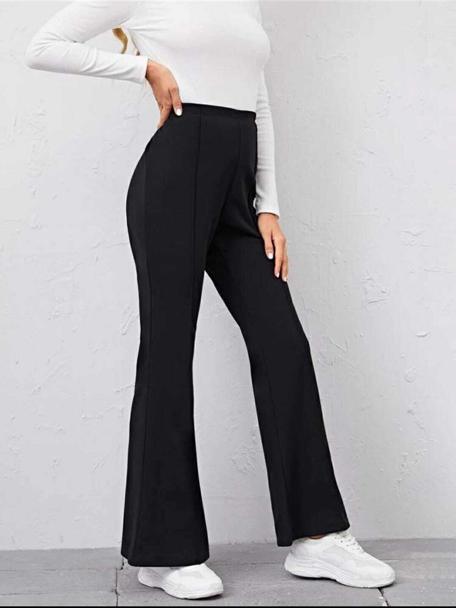 Broadstar Black Regular Fit High Rise Bootcut Trousers