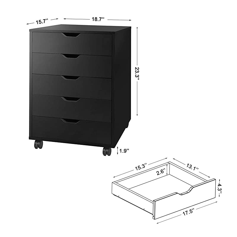 7Drawer Chest Wood Storage Dresser Cabinet with Wheels Black
