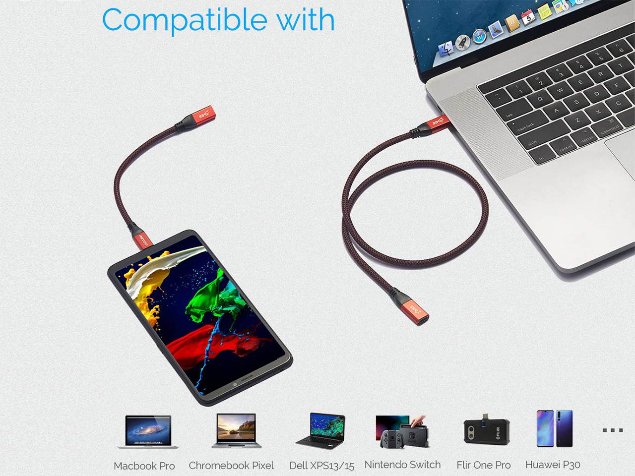 USB Type C Extension Cable Cord 6 ft (2Pack), RIITOP USB 3.1 Type C Gen2 10Gbps Male to Female Support Charging & Data for Nintendo Switch, MacBook Pro, Dell XPS