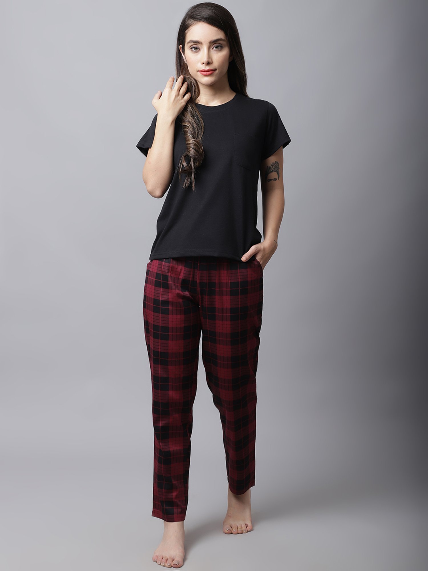 Boston Club Black & Maroon Cotton Printed Top Pyjama Set