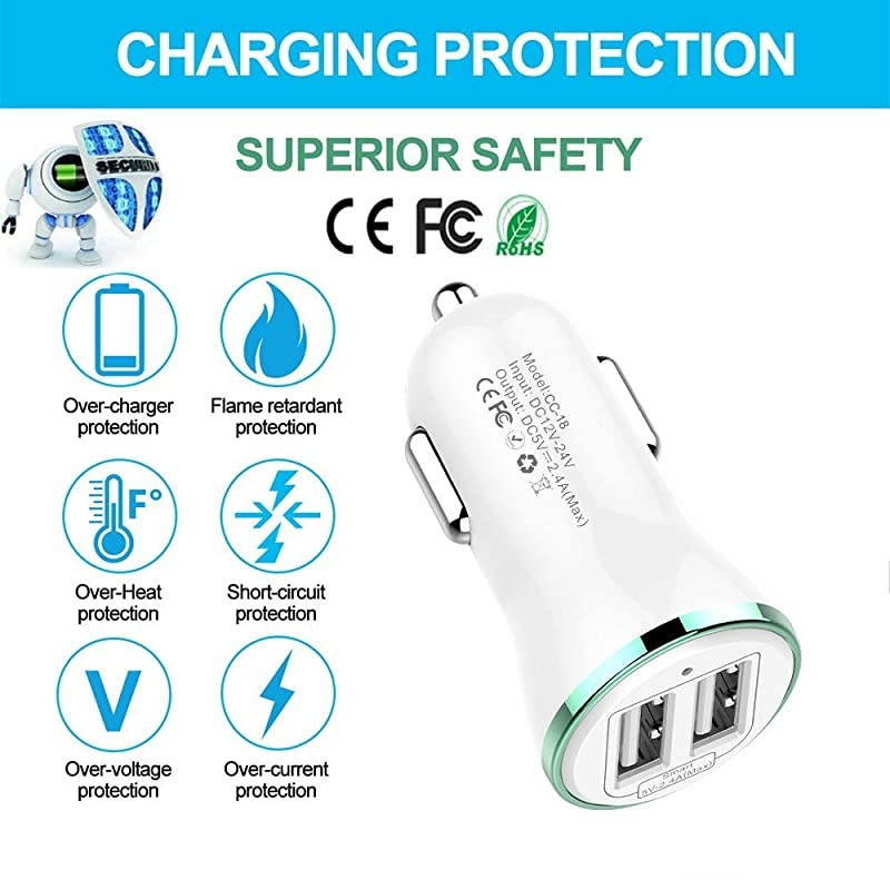 Car Charger10Pack 12W 24A Dual USB Car Charger Adapter with Smart ID Compatible with iPhone 11 Pro Xs Max Xr X 8 7 6 SE PlusiPad TabletGalaxy Note S10 S9 S8 S7 S6LG and More