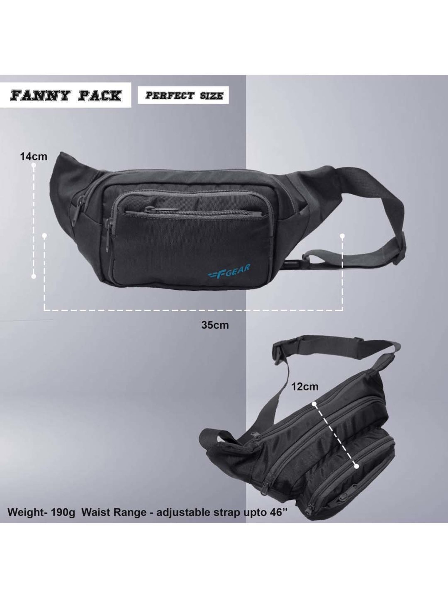 F Gear Grey Solid Waist Pouch
