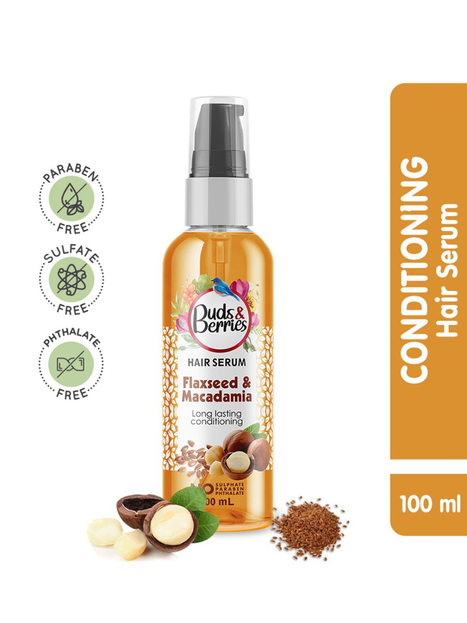 Buds & Berries Flaxseed & Macadamia Long Lasting Conditioning Hair Serum - 100 ml