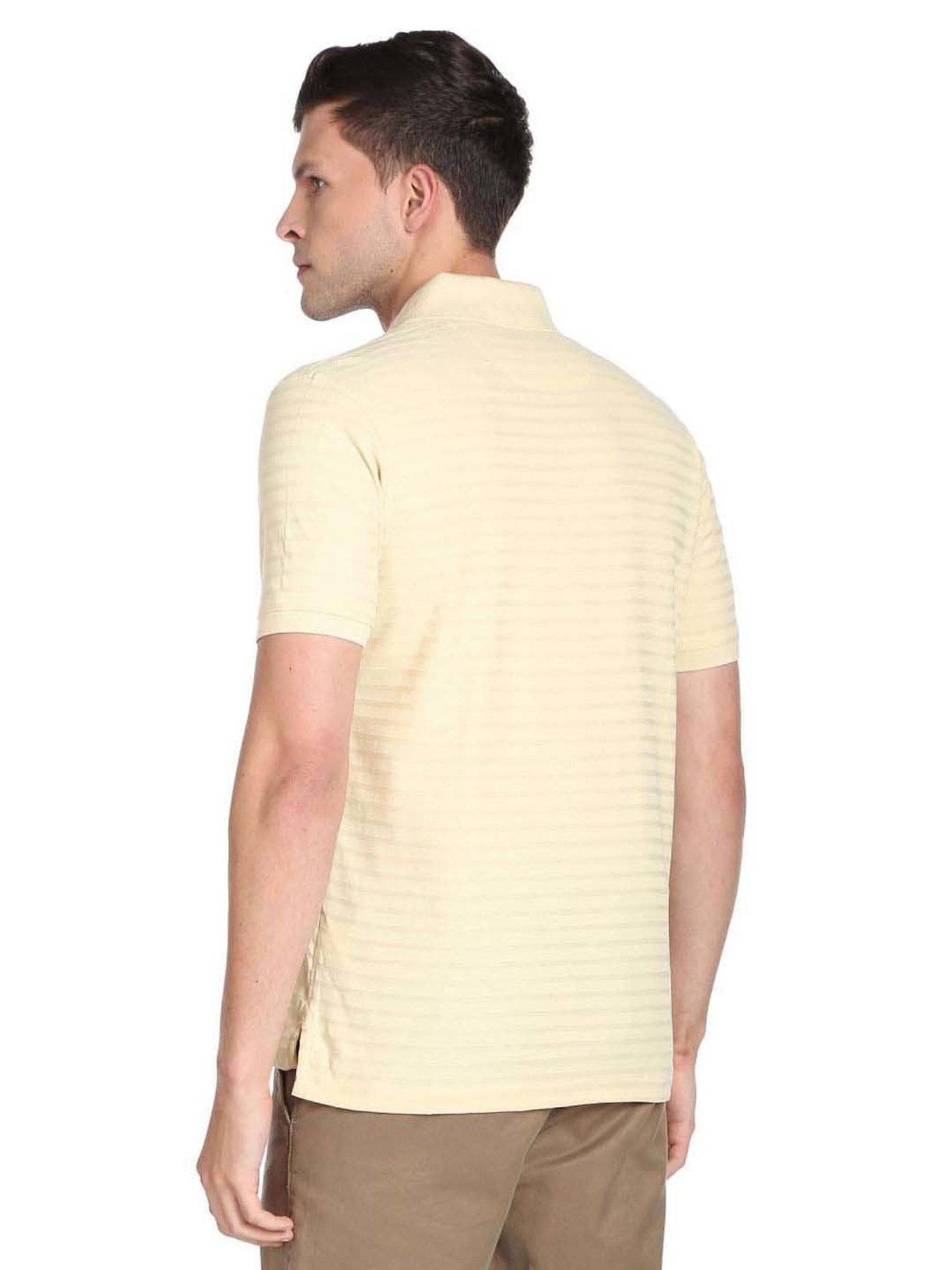 Arrow Beige Cotton Regular Fit Striped Polo T-Shirt