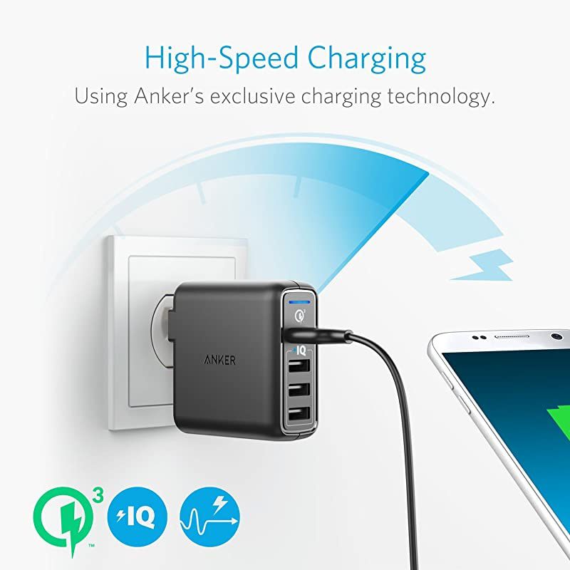 Quick Charge 30 435W 4Port USB Wall Charger PowerPort Speed 4 for Galaxy S7S6edgeedge+ Note 45 LG G4G5 HTC One M8M9A9 Nexus 6 with PowerIQ for iPhone 7 iPad and More