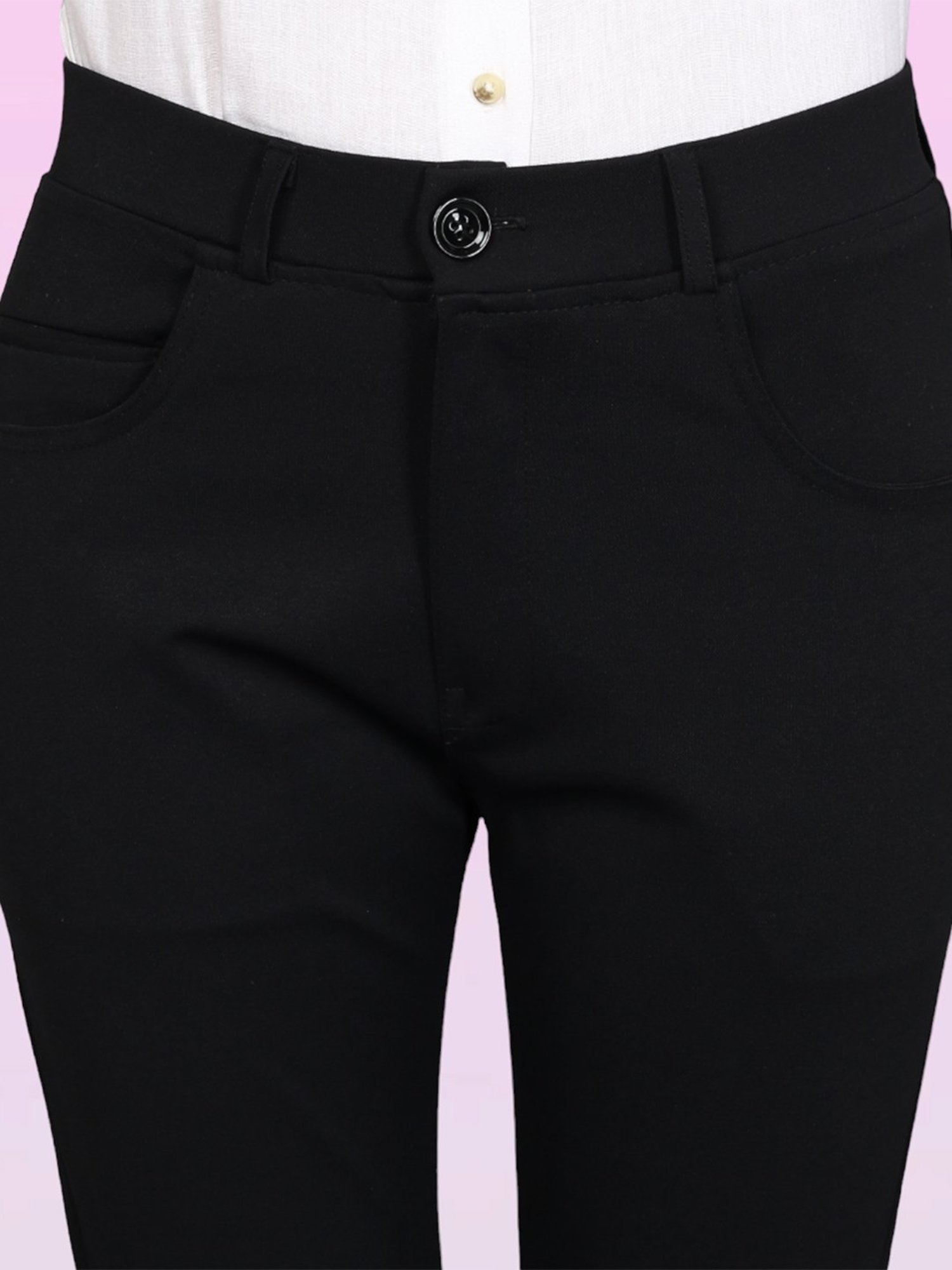 FITHUB Black Slim Fit High Rise Trousers
