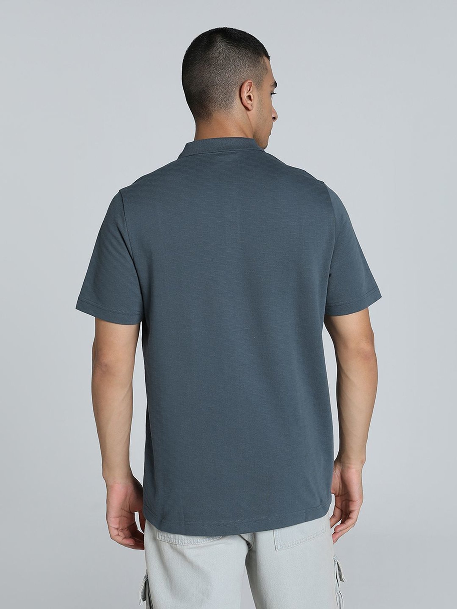 Puma Grey Cotton Regular Fit Texture Polo T-Shirt