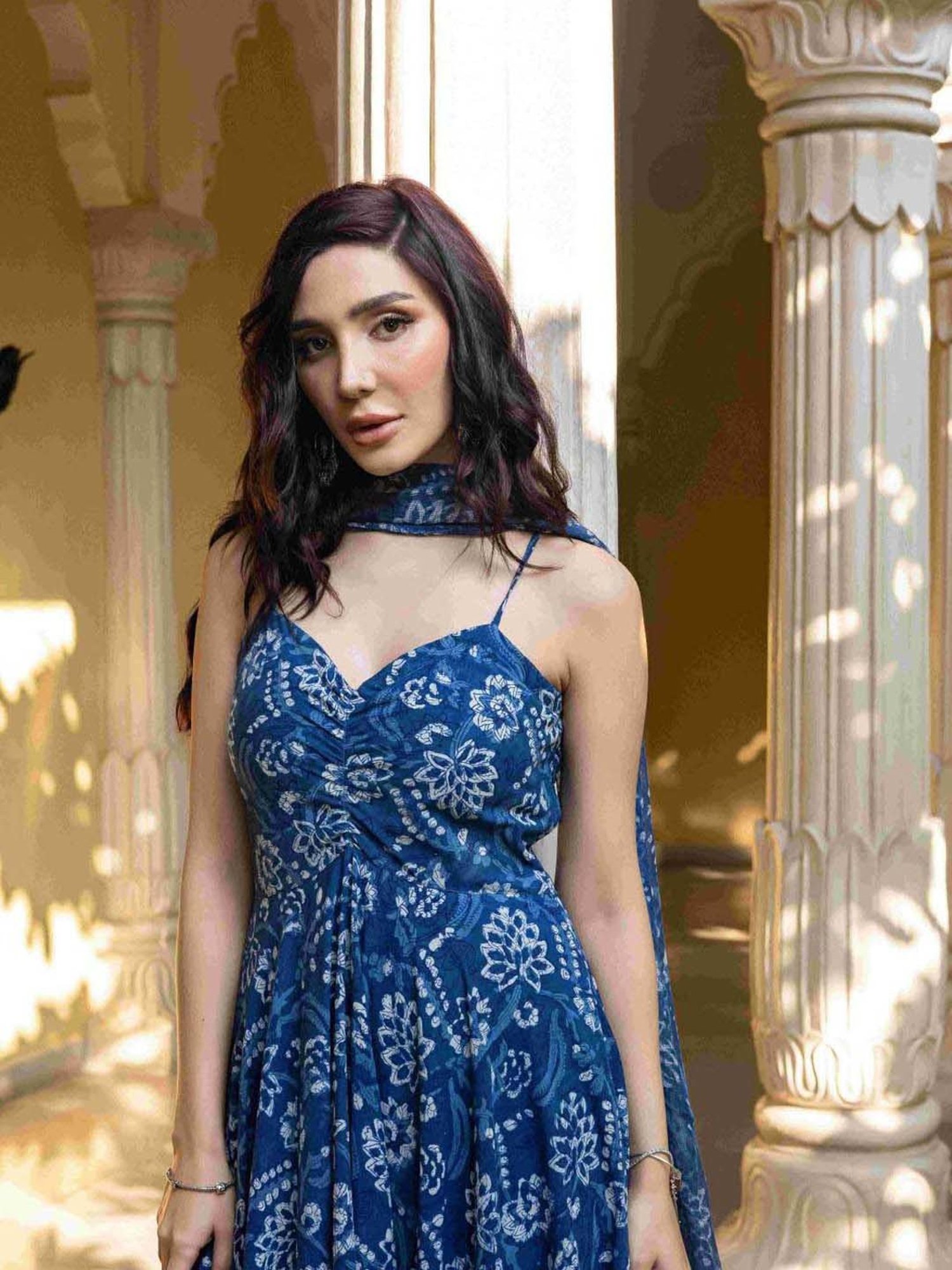 AACHHO Blue Cotton Floral Print Kurta Pant Set With Dupatta