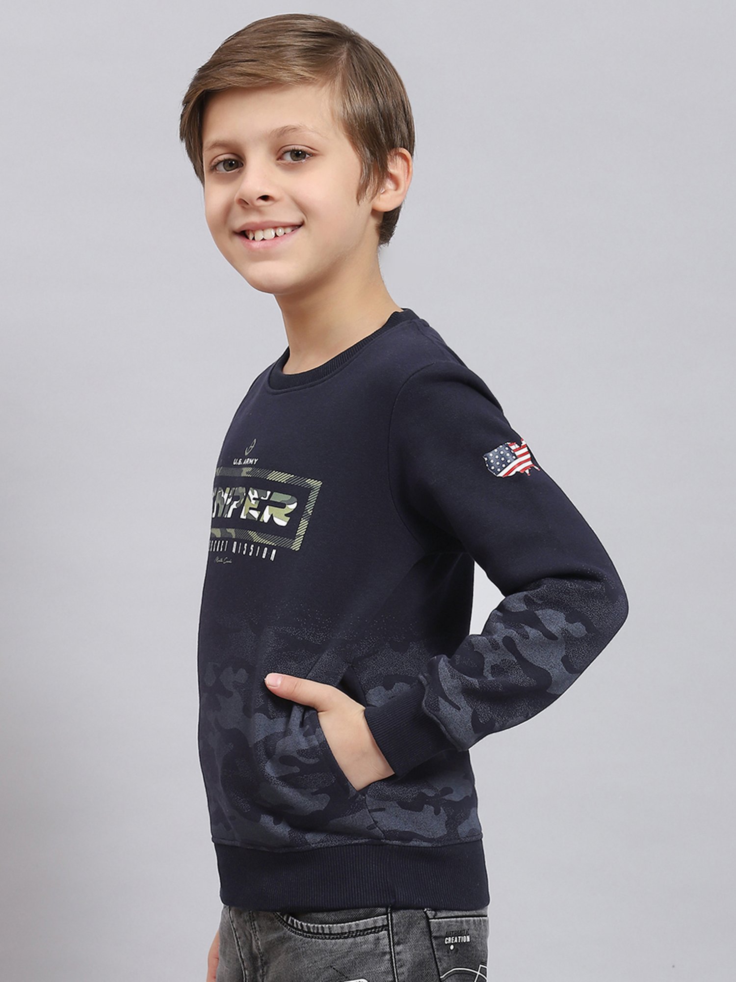 Monte Carlo Kids Navy Printed Full Sleeves Sweatshirt