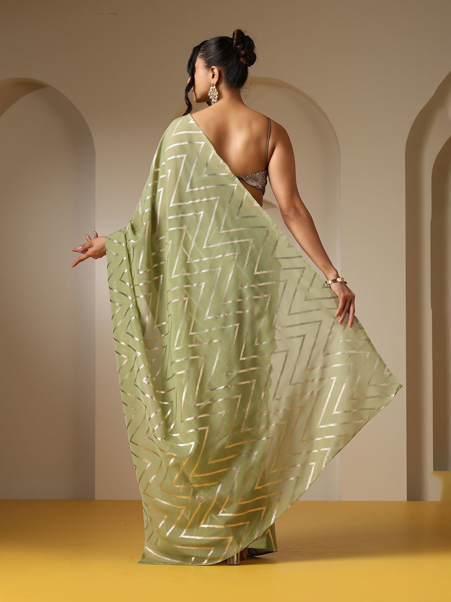 Swtantra Sage Green Printed Sarees Without Blouse