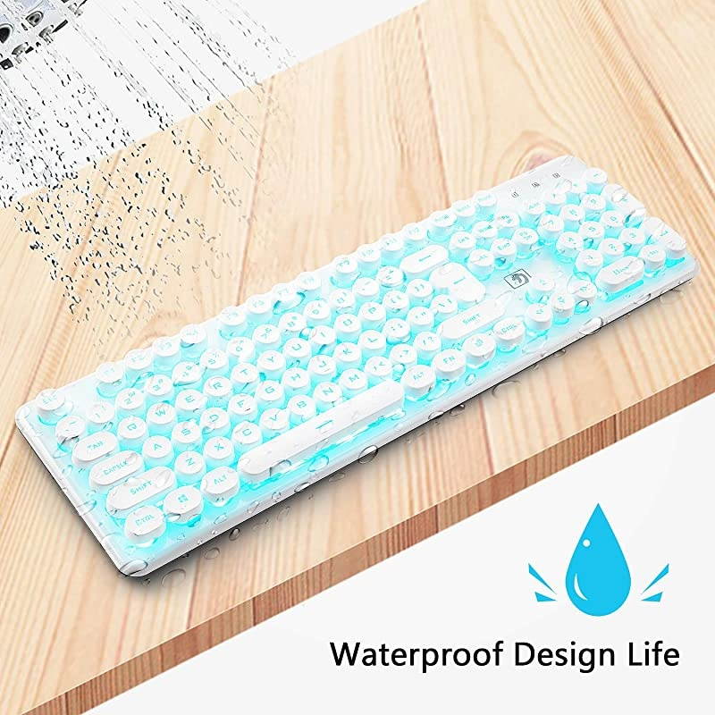 Keyboard and Mouse Combo Suspended Keycap Mechanical Feel Backlit 2.4G Wireless Gaming Keyboard & Mouse Adjustable Breathing Lamp for Laptop Computer and Mac (White Punk/Blue Light)