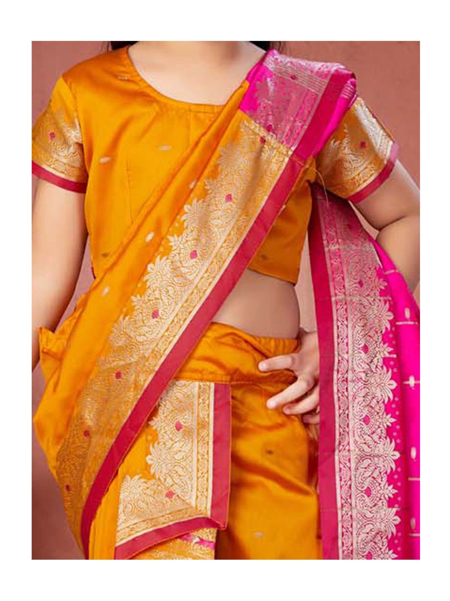 LilPicks Kids Green & White Regular Fit Saree