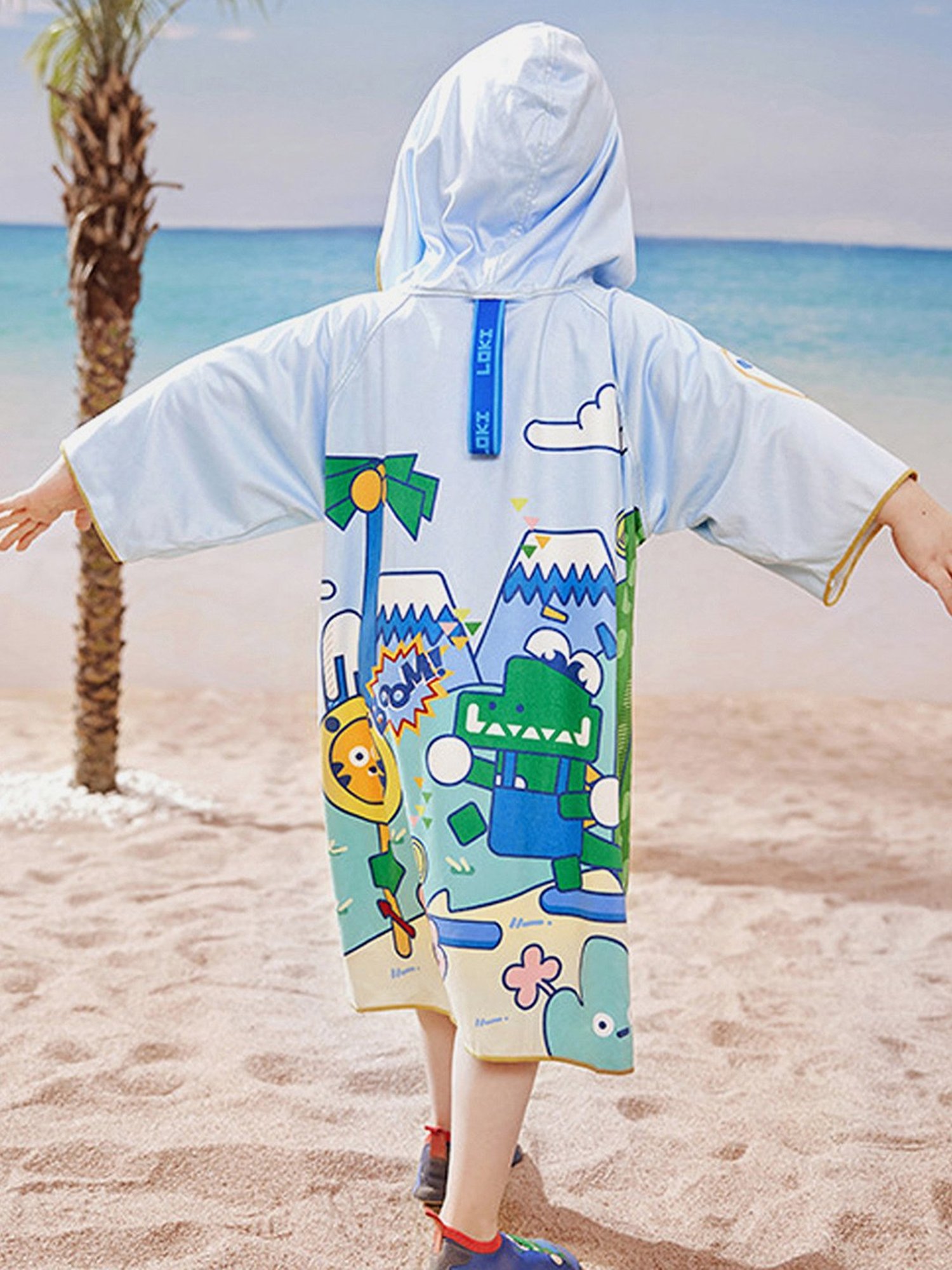 Little Surprise Box Kids Blue Printed Swim Poncho with Swim Bag