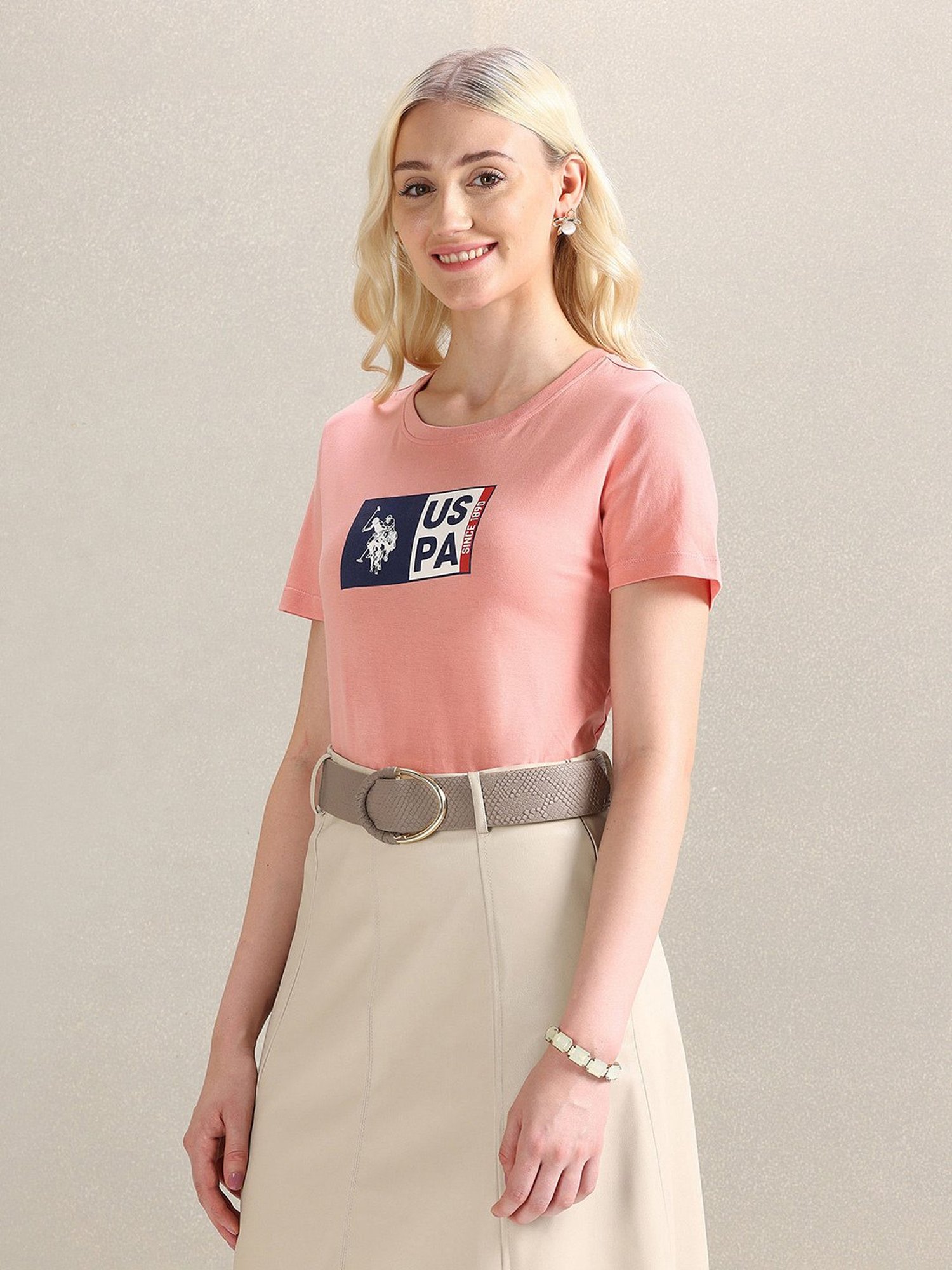 U.S. Polo Assn. Peach Cotton Graphic Print T-Shirt