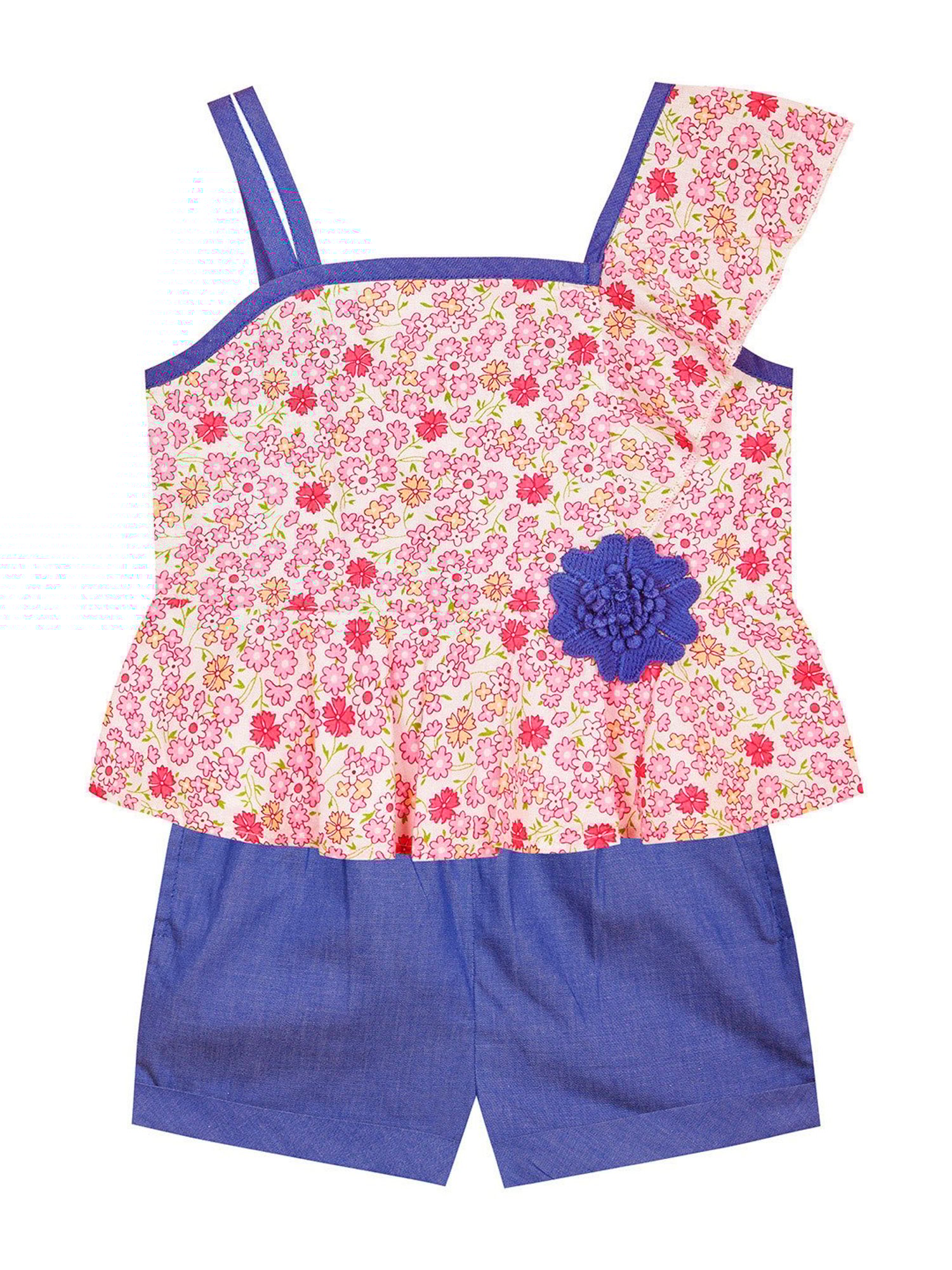 Budding Bees Kids Pink & Blue Floral Print Top with Shorts