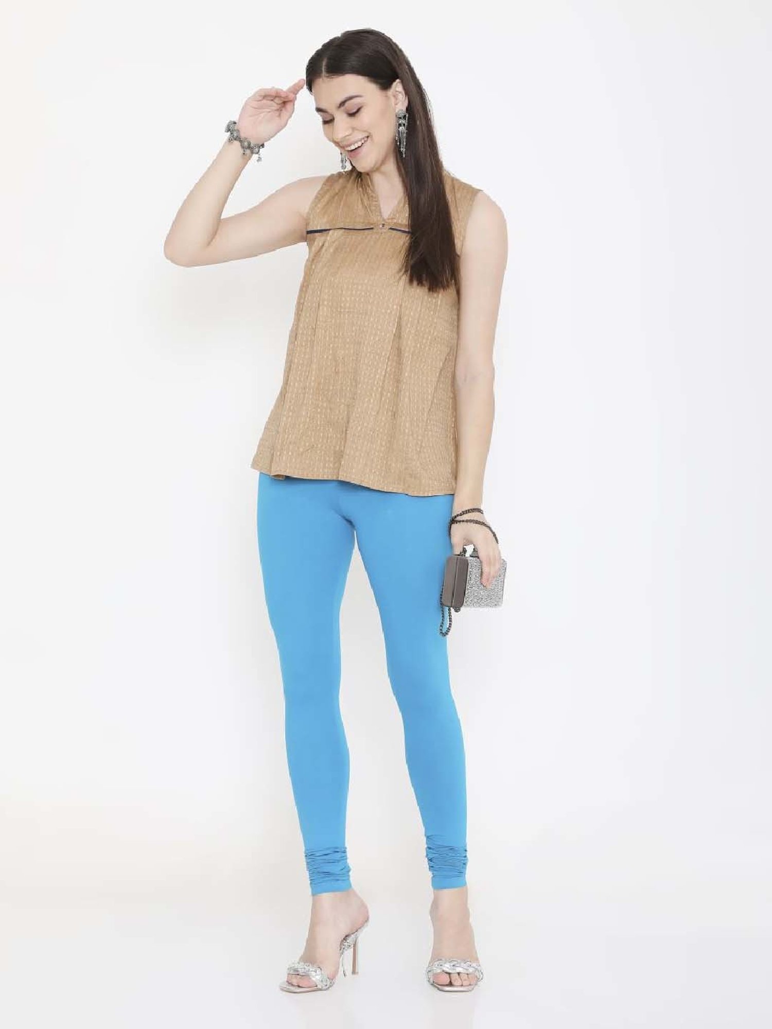 FEELINGS Blue Plain Churidar Leggings