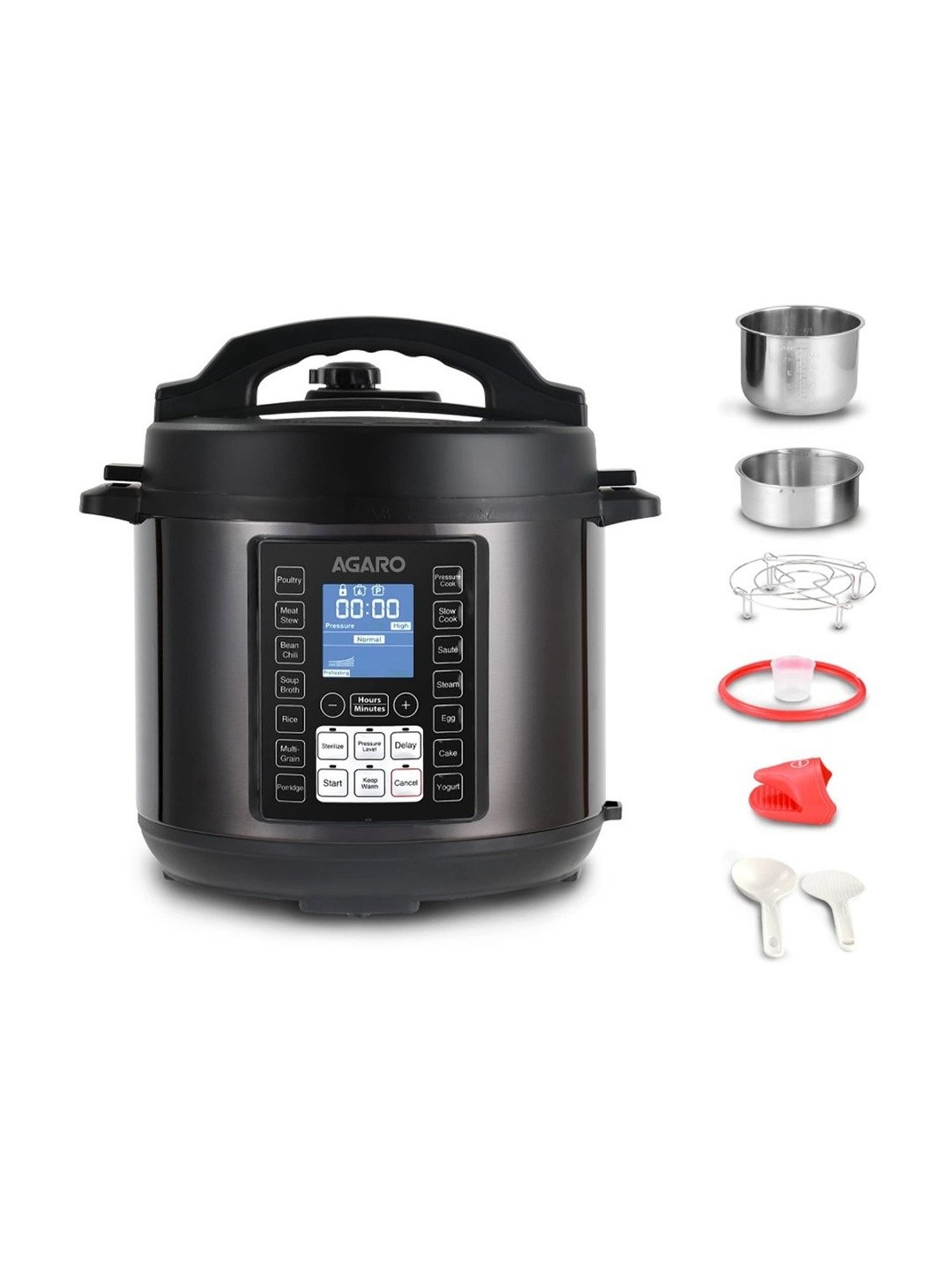 Agaro Imperial Electric Pressure Cooker 8 L with 14 Pre Set multi Cooking Functions(Black)