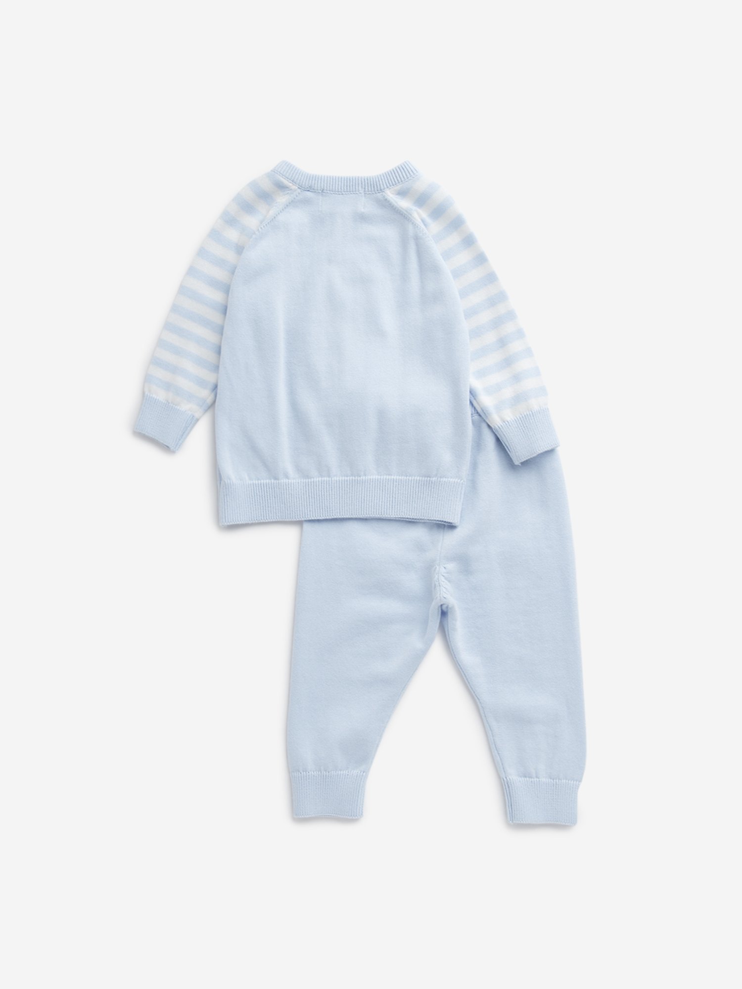 HOP Baby by Westside Light Blue Animal Print Cotton Sweater & Pants Set