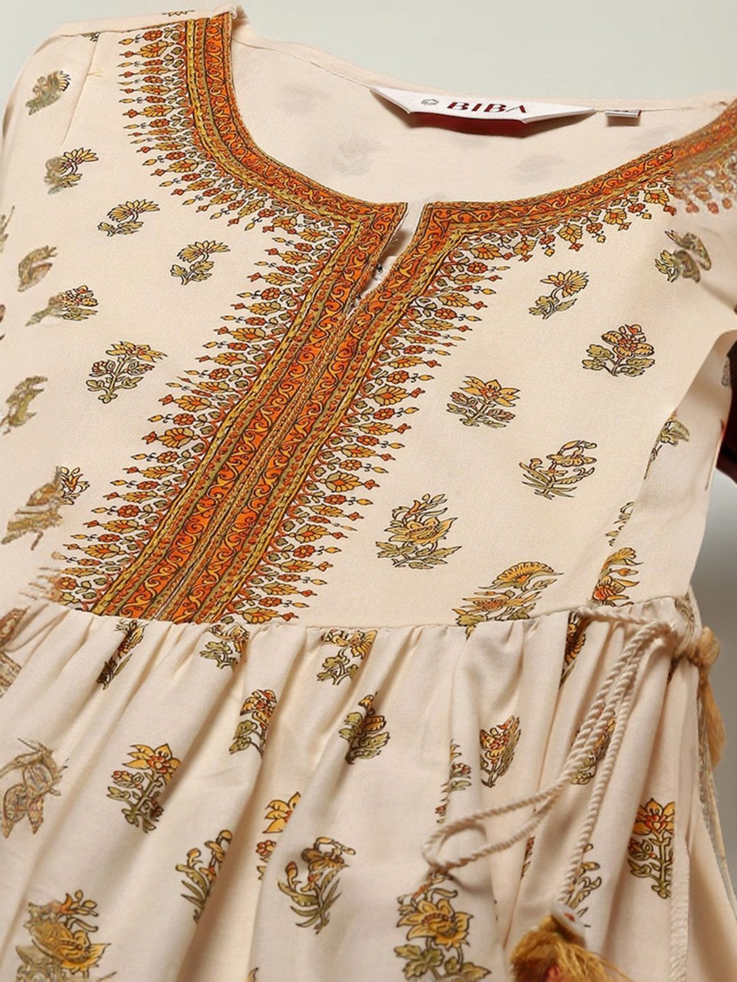 Biba Beige Cotton Floral Print Maxi Dress