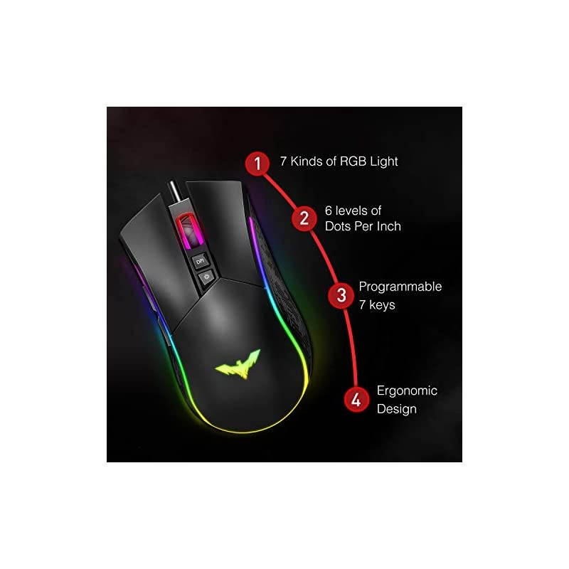 RGB Gaming Mouse Wired Programmable Ergonomic USB Mice 4800 Dots Per Inch 7 Buttons amp 7 Color Backlit for Laptop PC Gamer Computer Desktop