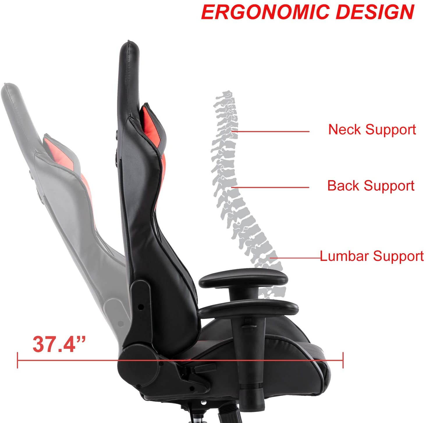 Gaming Chair High Back Reclining Computer Desk Chair Ergonomic Backrest Executive Office Chair, Red