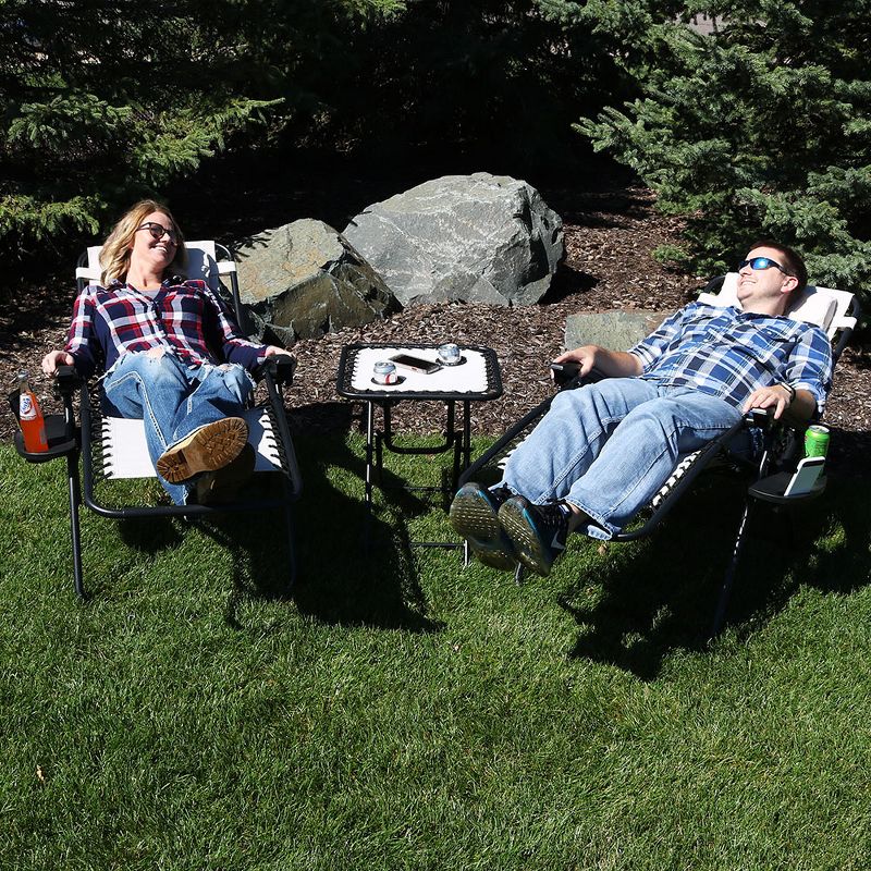 Sunnydaze Zero Gravity Reclining Lounge Chairs with Pillows and Cup Holders and Matching Table with Built-In Cup Holders - Dark Brown - 3-Piece Set