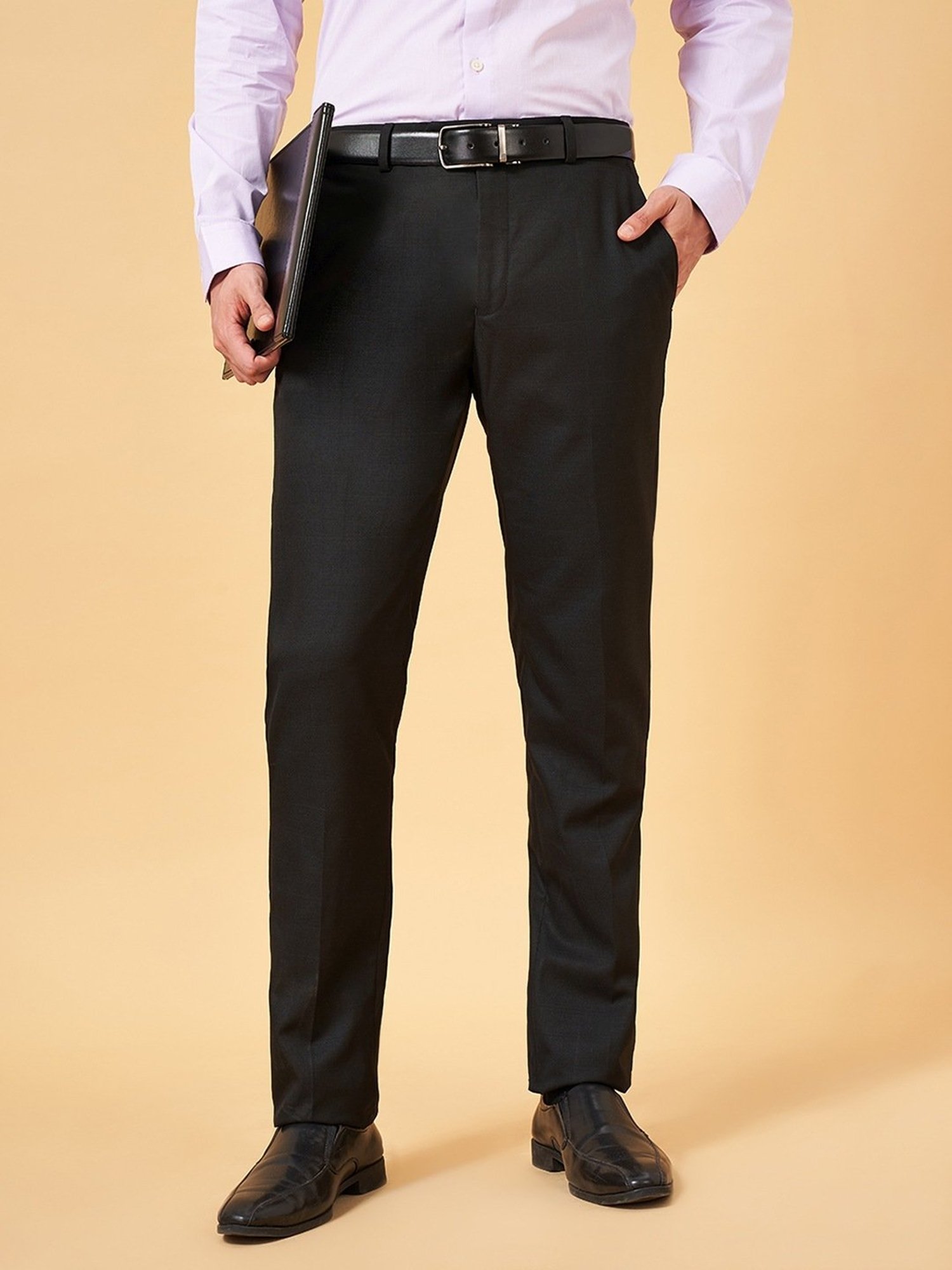 Peregrine By Pantaloons Jet Black Slim Fit Trousers