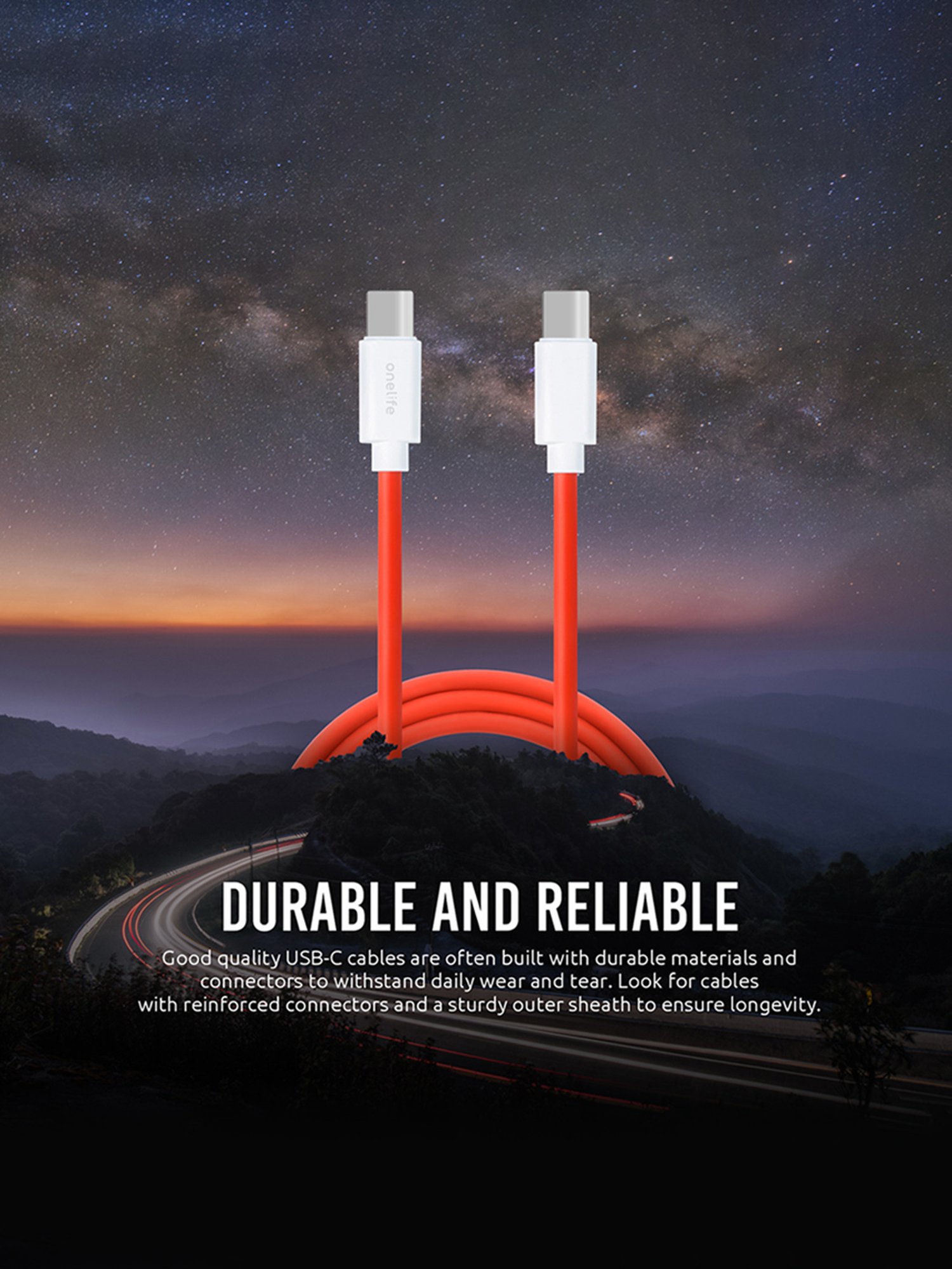 Onelife 10 65 Watt C to C Data Cable with Transfer Speed up to 480 Mbps ( Red)