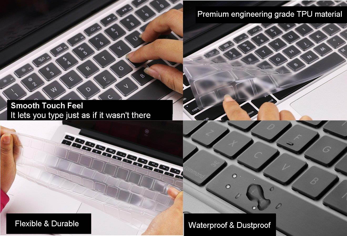 Ultra Thin Clear Keyboard Cover for MacBook Air 13 Inch & MacBook Pro 13 Inch, MacBook Pro 15 Inch(with or w/Out Retina Display, 2015 or Older Version), TPU