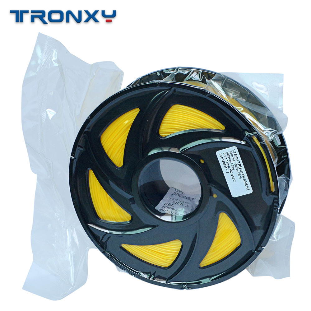 TRONXY 3D flexible yellow TPU filament 1.75 mm, 2.2 pounds (1KG) Material: TPU, hardness 95A